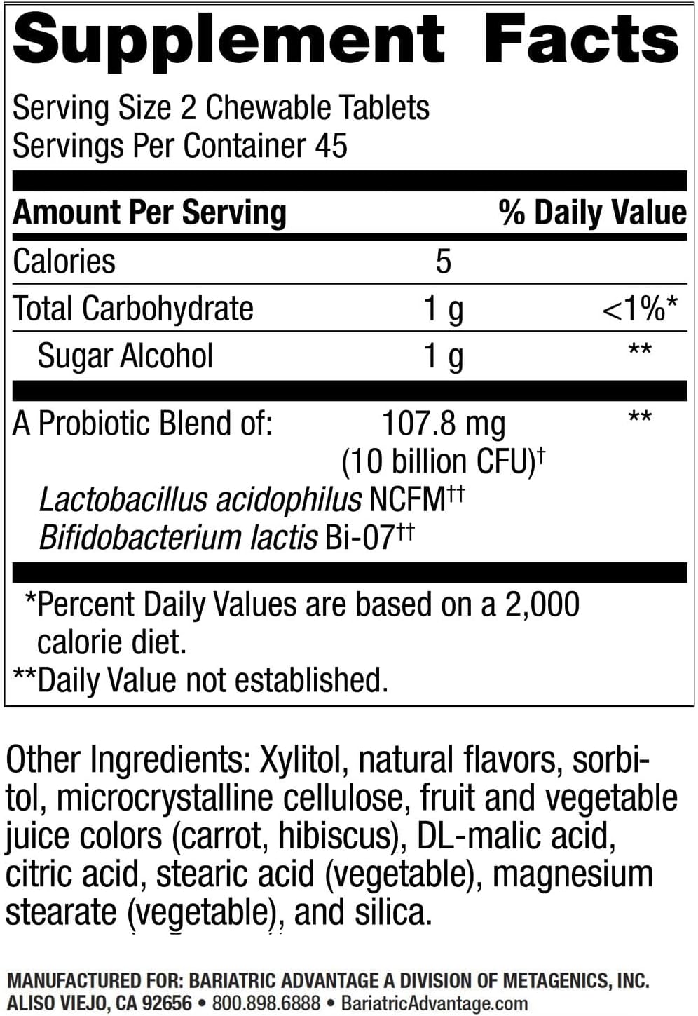 Probiotic FloraVantage Chewable Grape flavor 90 ct (Bariatric Advantage)