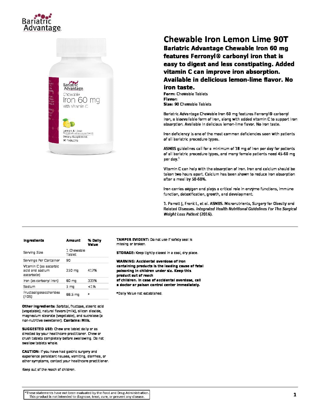 Iron - 60 mg (90 count) (Bariatric Advantage)