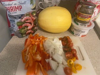 Shrimp Spaghetti Squash w/ Pesto