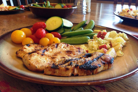 Turkey Cutlets with Apple Slaw and assorted veggies to illustrate a lap band diet.