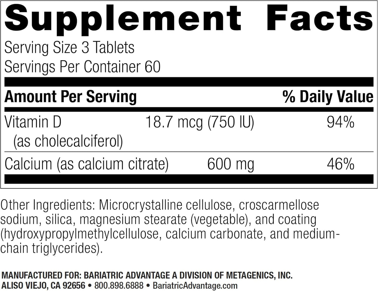 Calcium Citrate Tablet - 200mg, 180 ct (Bariatric Advantage)