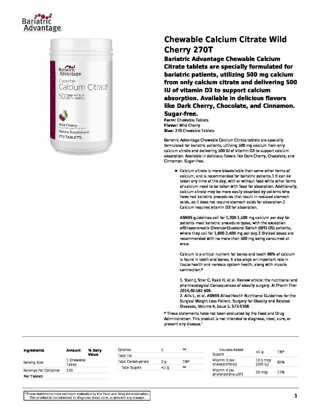 Calcium Citrate Lozenges - (270 count) (Bariatric Advantage)