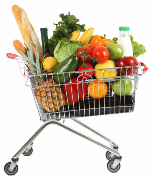 shopping cart filled with vegetables for a healthy diet